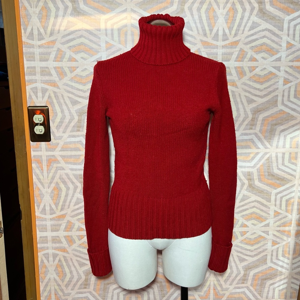 DKNY Red Merino Wool Turtleneck Sweater sz Med